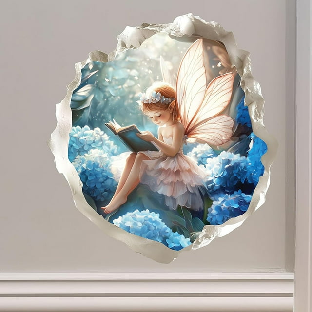 Adhesivos de pared 3D con lectura de hadas con pared rota