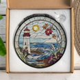 thumbnail image 4 of Lighthouse and Ocean Scene Glass Suncatcher – Handcrafted Stained Glass Panel with Coastal Waves, Bright Sun, and Colorful Flowers, 4 of 5