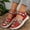 Red, variant on Womens Ethnic Print Velcro Cross Strap Roman Sandals, Wide Foot Sandals for Women Dressy, Summer Casual Flat Beach Shoes for Vacation Festival