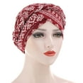 thumbnail image 6 of Dress Choice Womens Chemo Cancer Flower Print Head Hat Cap Ethnic Bohemia Pre-Tied Twisted Braid Hair Cover Wrap Turban Headwear for Daily Wear, 6 of 7