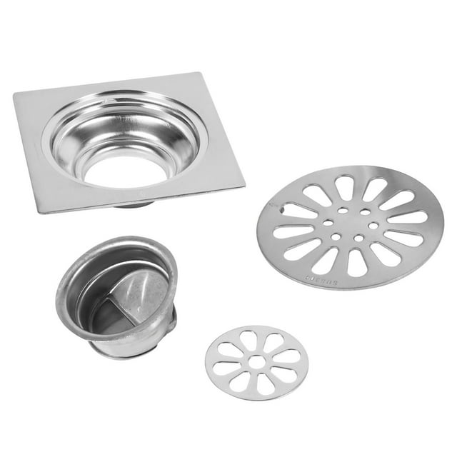 Cala de Dreneze de Piso de Antiolor Cuadrada de Acero inoxidable Grueso, Tasa de Dreneze de Agua rápida para cocina, Garaje, con bloque extraíbles, plateado, 3,9 x 3,9 x