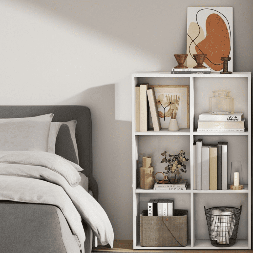 LEDREM 6-Cube Storage Bookshelf, Multifunctional Organizer Shelf for Living Room & Home Office, 38.6 Inch Display Bookcase, Cloud White