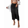 thumbnail image 2 of Women'S Jean Skirt Stretch High Waisted Frayed Raw Hem A Line Denim Midi Skirt with Pockets Black XXL, 2 of 9