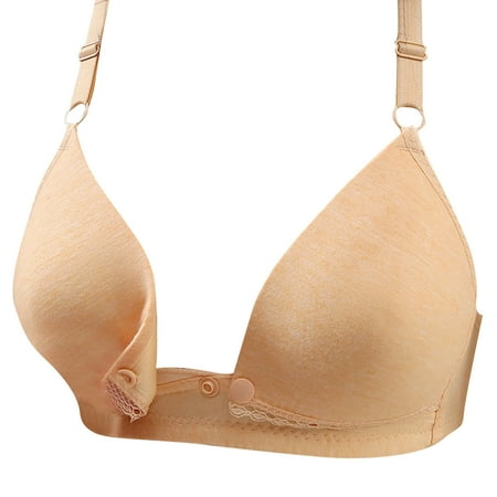 Ecqkame Seamless Nursing Maternity Bras for Breastfeeding Front Closure Bra No Underwire V Neck Pregnancy Wireless Bralette B-Beige L on Clearance