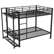 Euroco Metal Full over Full Bunk Bed wih Storage Shelves, Clothes Habnger and LED Light for Kids Teens Room, Black