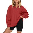 thumbnail image 1 of Chandails en Molleton à Capuche pour Femmes, Chandail à Fermeture Éclair Mode Manches Longues Surdimensionné Demi-Chandail à Capuche Chandail Tendance Blouse Automne Vêtements Rouge, 1 of 3