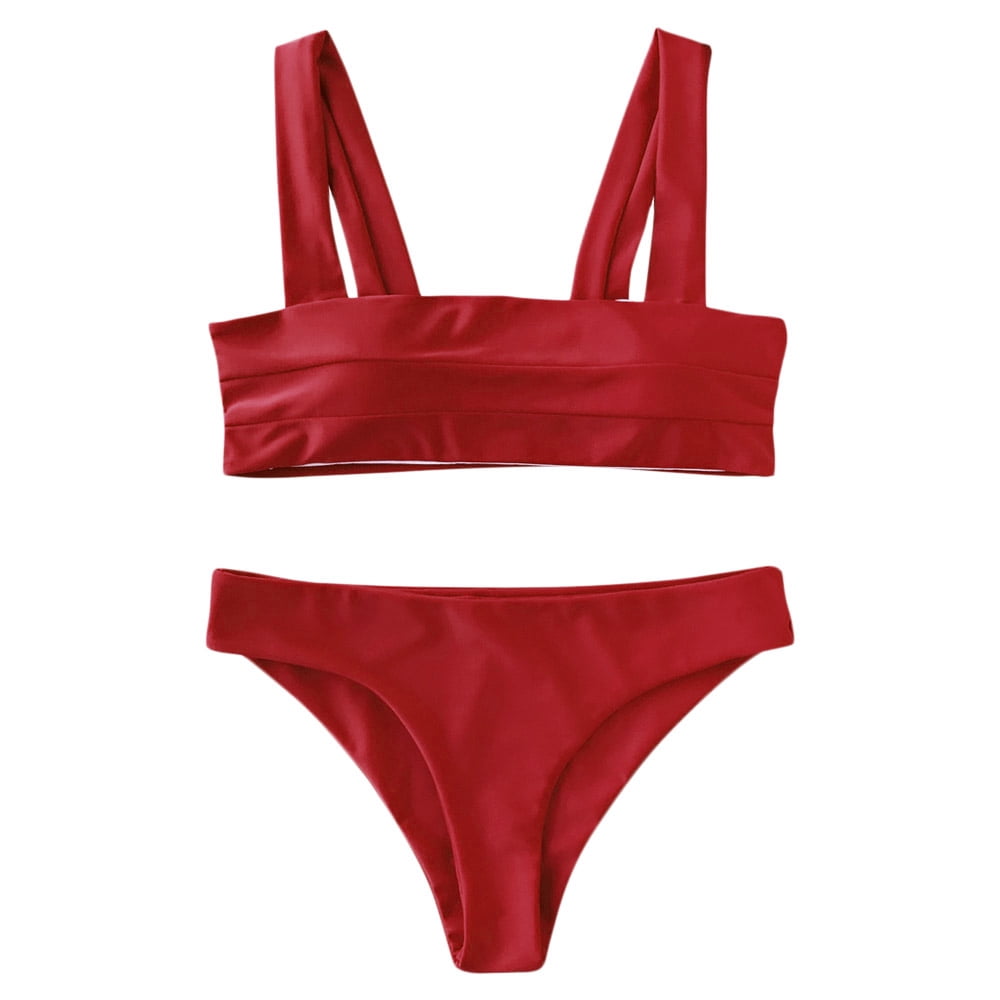 ZAFUL for Women Wide Straps Padded Bandeau Bikini Set Red S