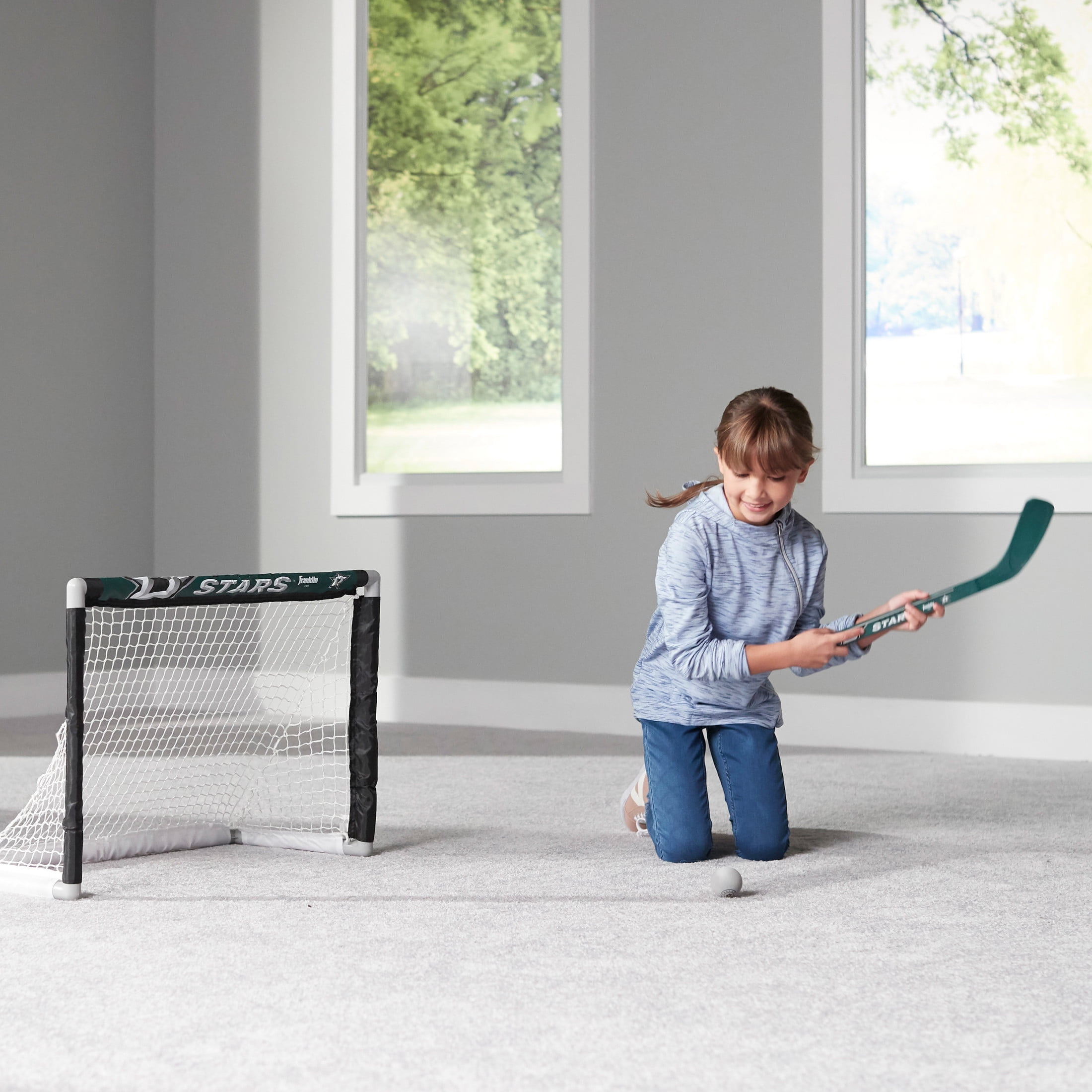 Franklin Sports NHL Dallas Stars Mini Hockey Set - Kids Indoor Knee Hockey Goal, Ball, + 2 Mini Hockey Stick Combo Set - Youth NHL Team Indoor Toy Knee Hockey Sets - NHL Official - Ages 3+