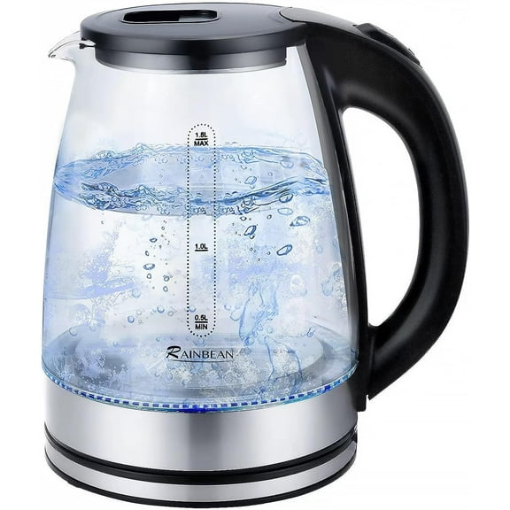Electric Kettle Glass Hot Water Boiler Fast Heating Tea Pot with LED Light Auto Shut Off Protection 1.8L Black
