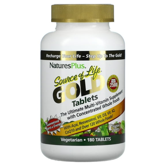 Nature's Plus Source Of Life Gold Tablets, Ultimate Multi-Vitamin Supplement, 180 Tablets