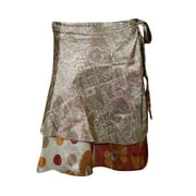 Mogul Magic Wrap Skirt Vintage 2 Layer Printed Silk Sari Boho Chic Wrap Skirts