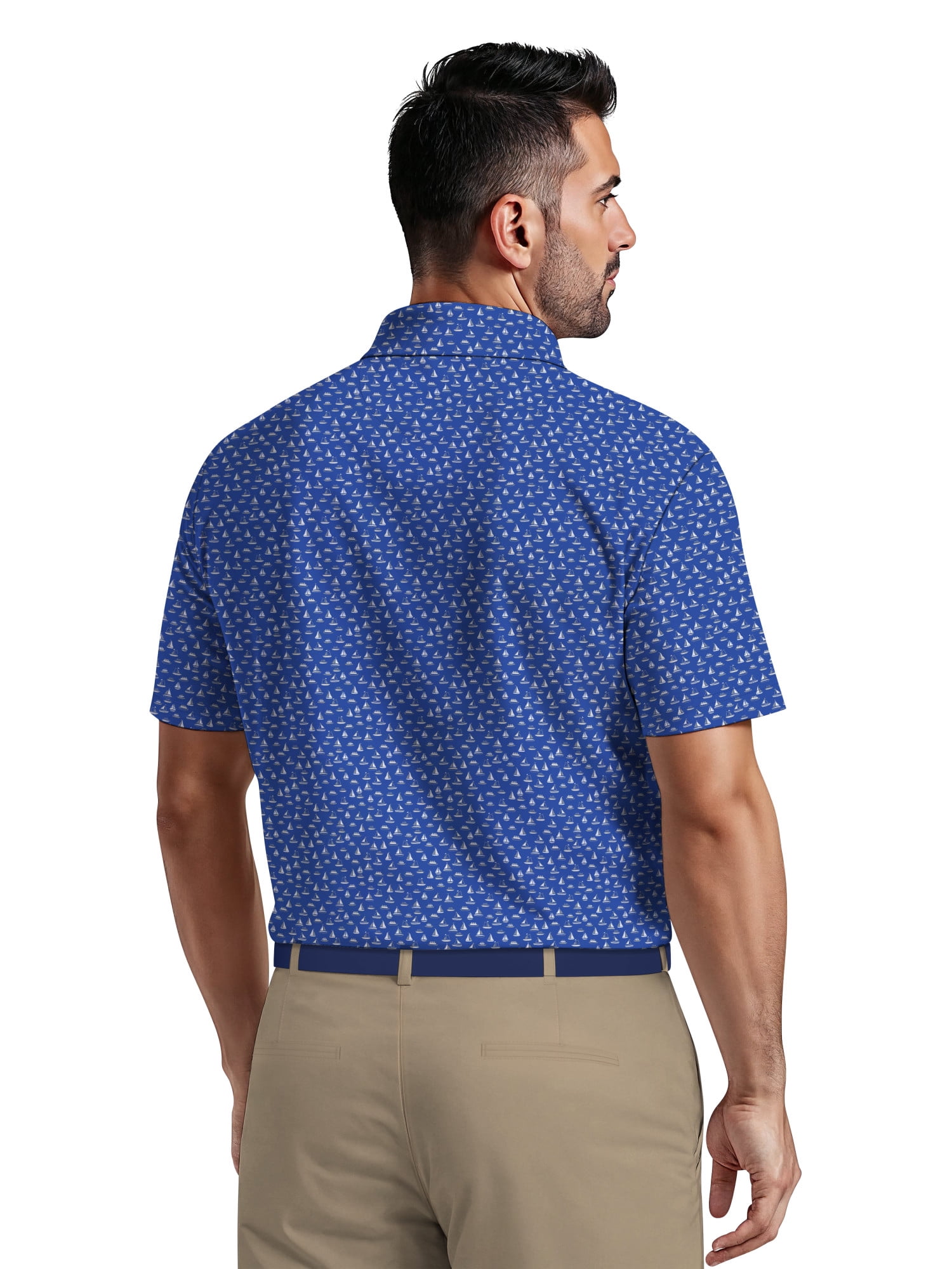 Ben Hogan Men's & Big Men's Performance Boat Print Short Sleeve Polo Shirt, up to 5XL