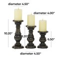 thumbnail image 4 of DecMode 3 Candle Black Mango Wood Distressed Turned Pillar Candle Holder, Set of 3, 4 of 12