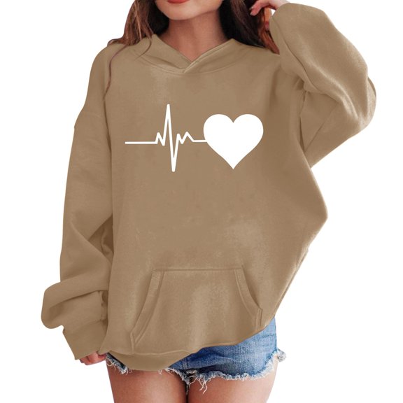 YunPes Oversized Hoodie Sweatshirt for Girls Heart Print Trendy Preppy Pullovers Tops Teen Casual Baggy Fall Clothes with Kangaroo Pocket