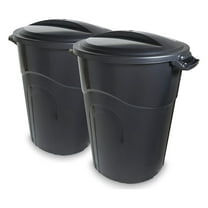United Solutions 2 Pack 32 Gal Outdoor Garbage Bins, Lids, Handles, Black