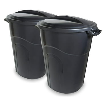 United Solutions 2 Pack 32 Gal Outdoor Garbage Bins, Lids, Handles, Black