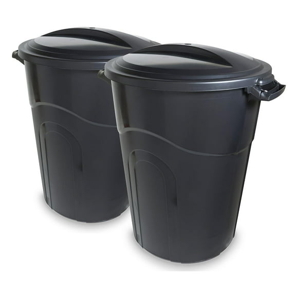 United Solutions Lot de 2 Poubelles Extérieures 32 Gal, Couvercles, Poignées, Noir
