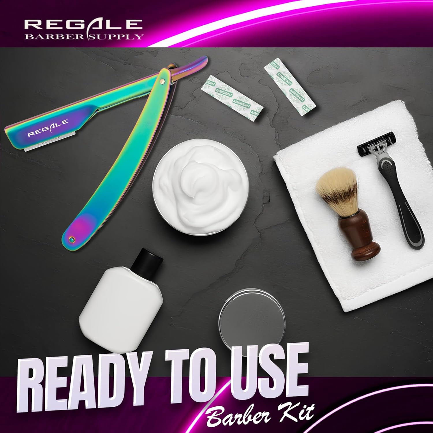 Regale Barber Supply Rainbow Holographic Straight Edge Razor, Multi Titanium Hitachi Quality Blade Razor For Shave