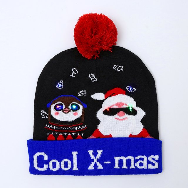 Gorro navideño de lana con LED de jacquard, gorro navideño de punto cálido para otoño e invierno