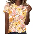 thumbnail image 1 of Camiseta de Cuello Redondo de Manga Corta con Impresión Floral para las Mujeres, Blusa de Poliéster Suave de Estilo de Vacaciones para el Uso Diario de Primavera Y Otoño, 1 of 8