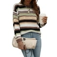 thumbnail image 2 of hirigin Women's Casual Sweater Crew Neck Long Sleeve Contrast Stripe Loose Jumper Pullover Knitwear, 2 of 8