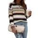 thumbnail image 2 of TRKIYQC Suéter informal para mujer, cuello redondo, manga larga, rayas en contraste, suéter suelto, suéter de punto TRKIYQC moda, 2 of 8