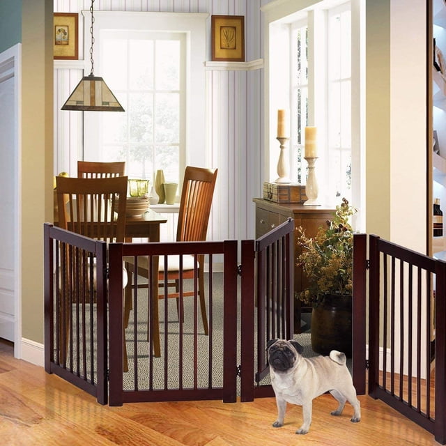 Puerta Plegable para Perro Costway Barrera de seguridad de madera 4 Piezas 203 x 76 x 1,8cm