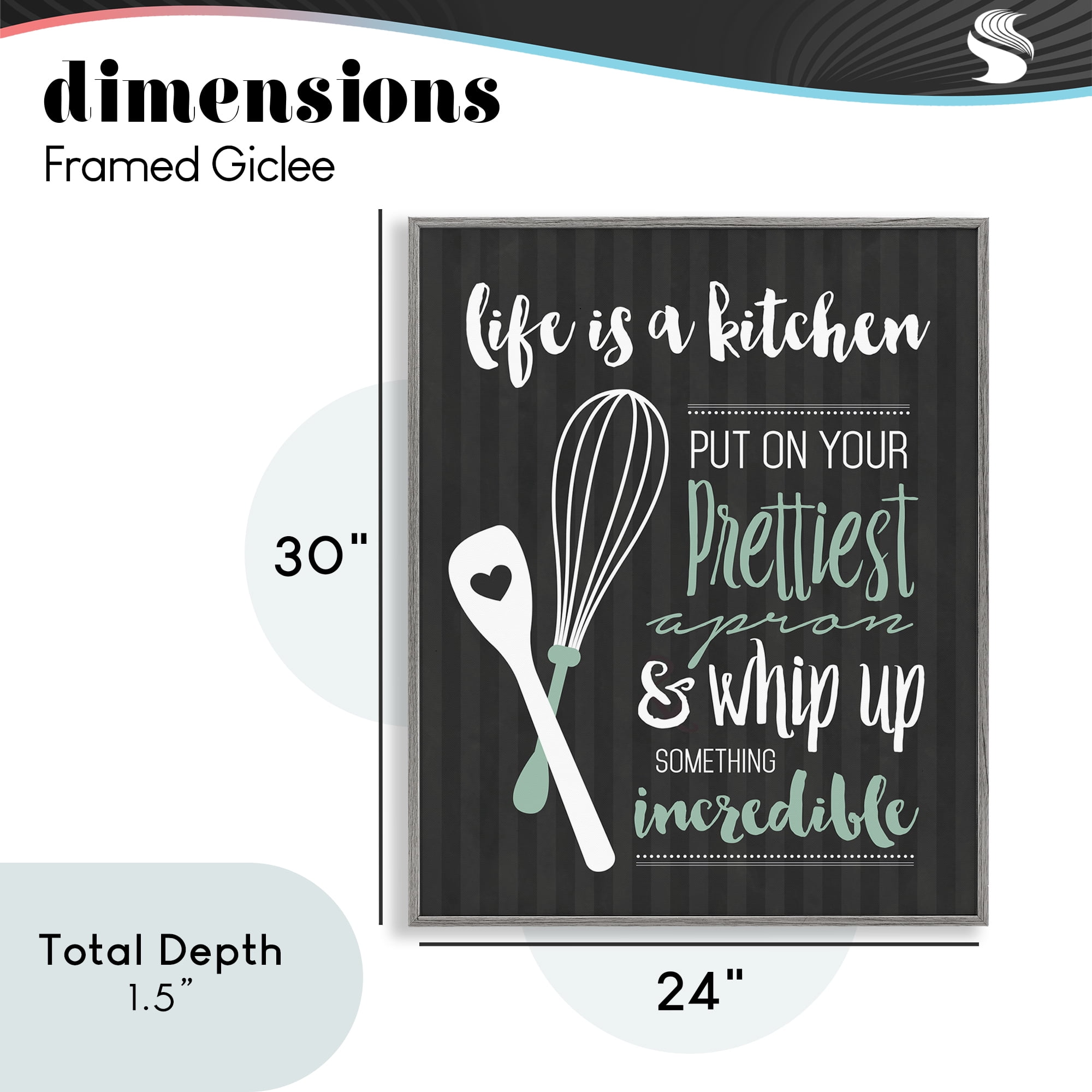 Life Is A Kitchen Motivational Gray Framed Giclee Art, design by Lettered and Lined