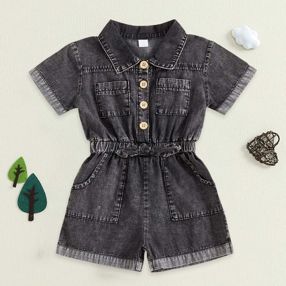 Toddler Rompers Girls Toddler Romper Baby Boys Girls Clothes Sleeveless Denim Romper Summer Solid Color Jeans Wear Jumpsuit