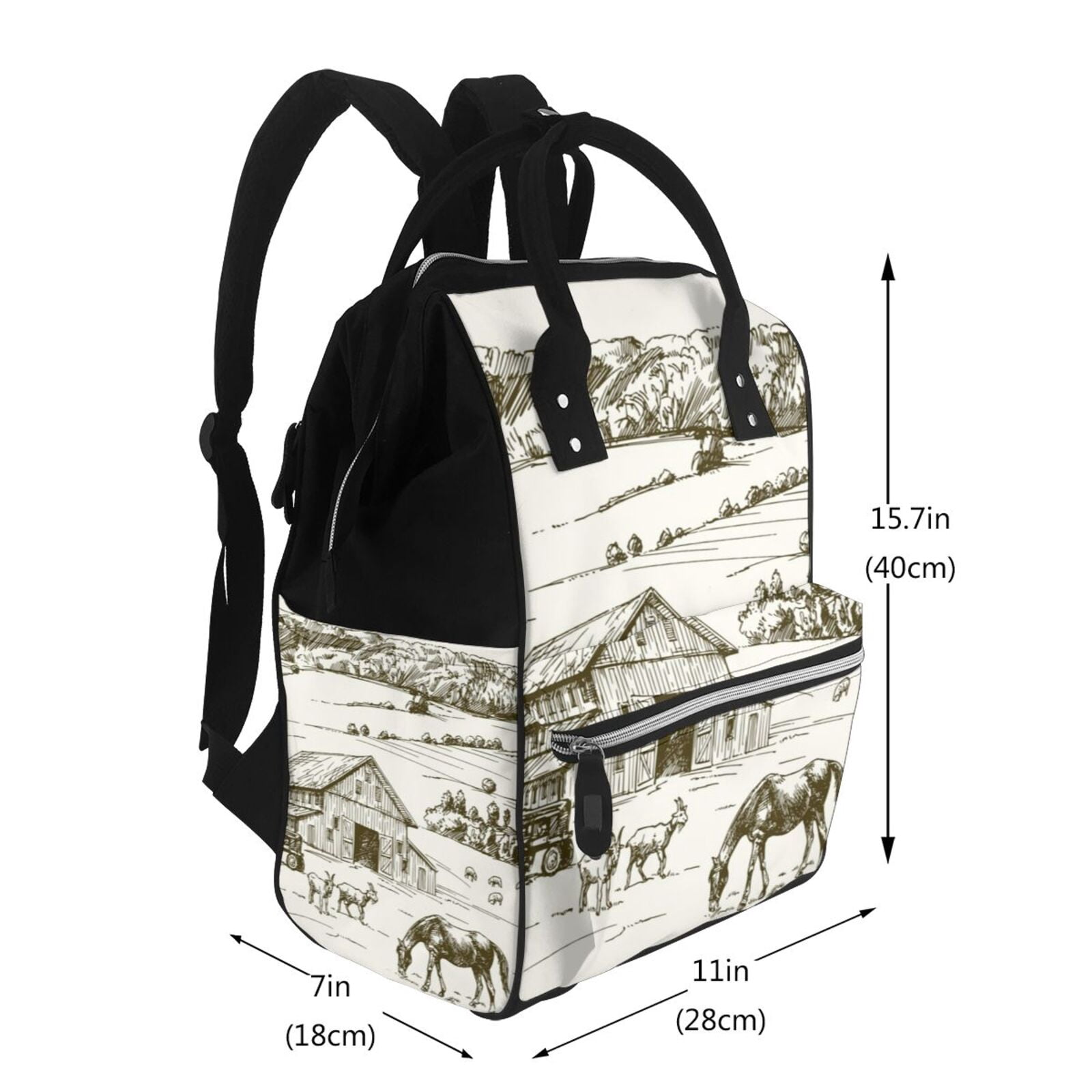 Ratiio Farm Animals 2 Mummy Backpack - Waterproof Twill Canvas, Large Capacity Diaper Bag with Multiple Pockets and Adjustable Straps