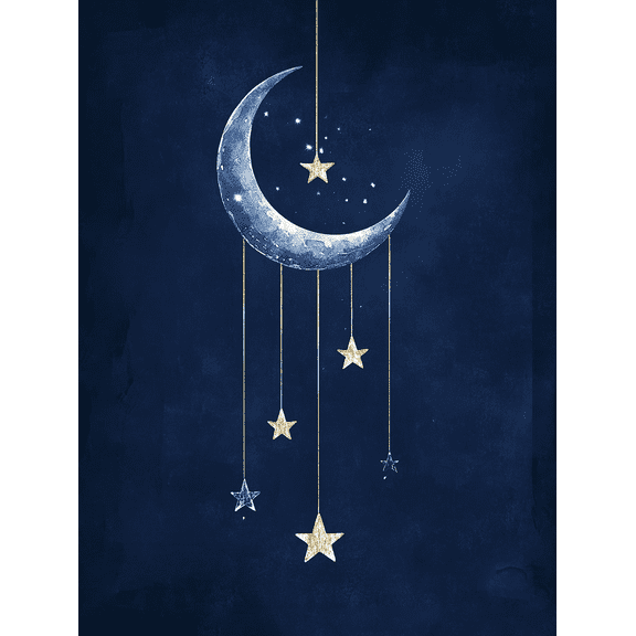 Moon and Stars Wall Art Canvas Painting, Suitable for Living Room, Bedroom, Nursery, Office, and Apartment Decoration.