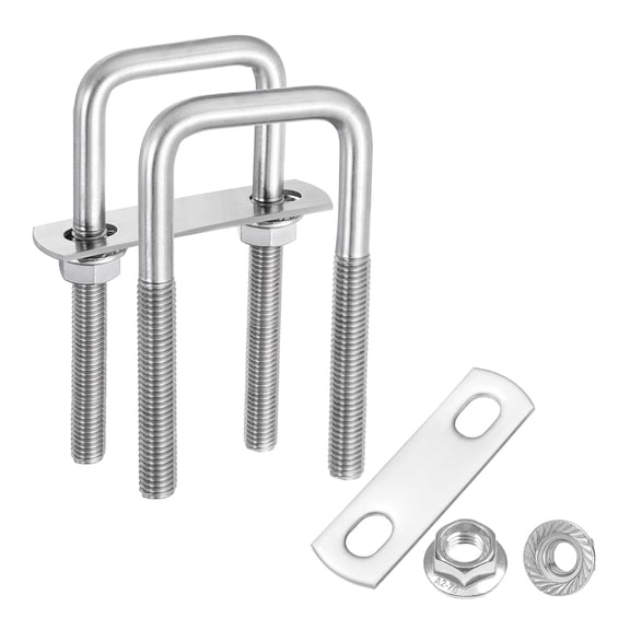 Uxcell 2 Set M8 1-3/8 Inch Inner Wide Square U Bolts, 3-3/8 Inch Length 304 Stainless Steel U-Bolts with Flange Hexagon Nuts, Frame Plates for Trailer, Automotive, (35mm W x 85mm L)