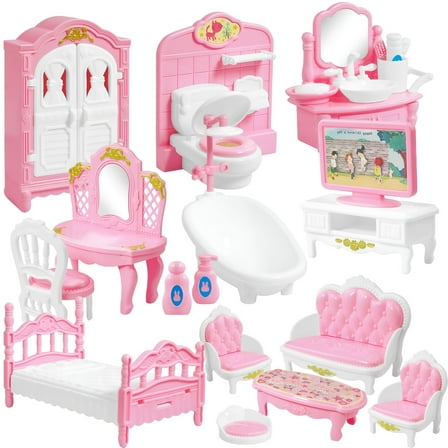 BESTSKY 20 Pieces Doll House Furniture and Accessories Set Dollhouse Furniture Set Mini Dollhouse Furniture 1 12 Scale Bedroom Living Room Bathroom Furniture Accessories