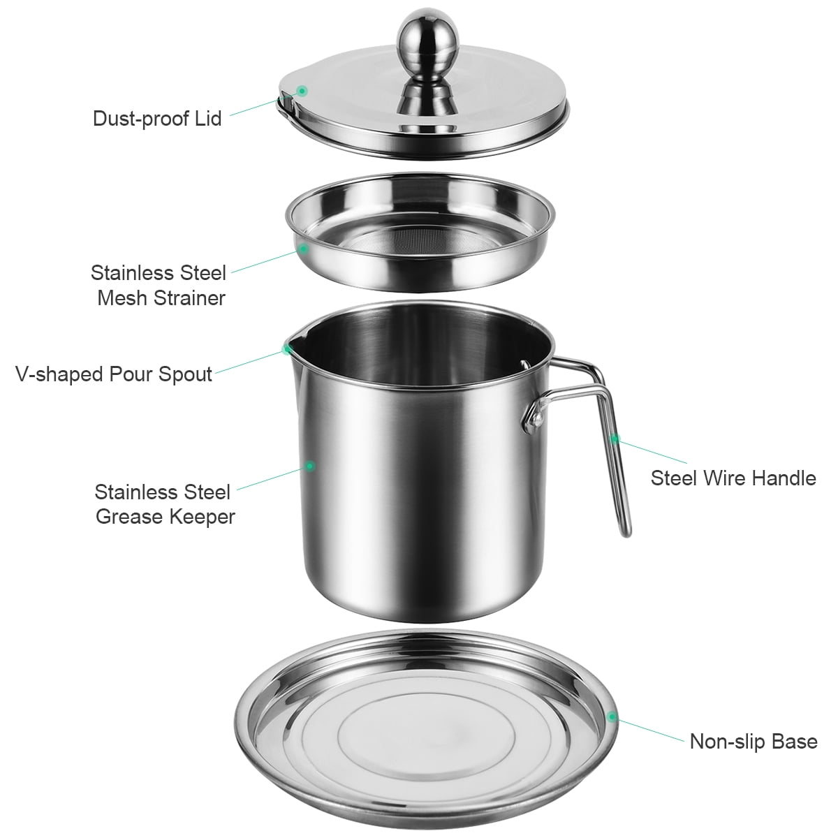 1 8l Kitchen Grease Strainer Stainless Steel Grease Dispenser Oil Storage Can Strainer Cooking Oil Can Oil Strainer Pot With Mesh Strainer Walmart Com Walmart Com