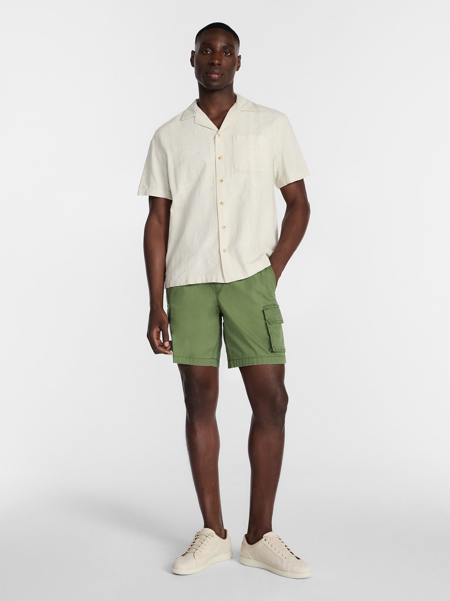 George Men's Embroidered Camp Shirt with Short Sleeves, Sizes S-5XL