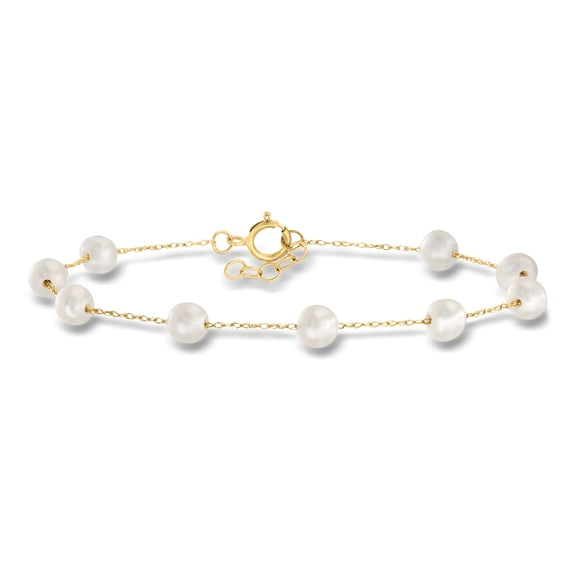 Ross-Simons 4-5mm Cultured Pearl Station Bracelet in 10kt Yellow Gold, Women's, Adult