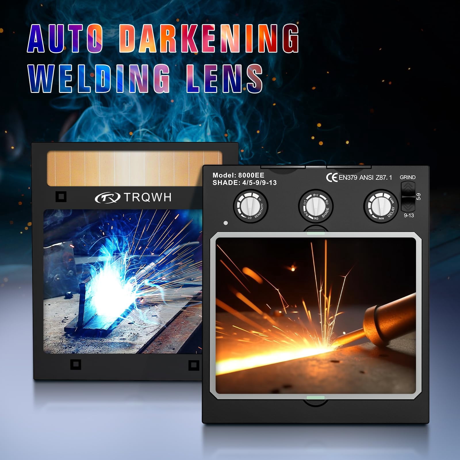 Welding Lens Auto Darkening Welding Helmet Lens True Color Technology with 4 Arc Sensor Ajustable Shade Range 4/5-13 Automatic LCD Lens Dimming Shade Filter 4.49x5.24in Auto Welding Lens