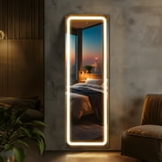 Full Length Mirror with LED Lights Rectangle 60*16 Full Body Floor Mirror with Stand Wall Mounted