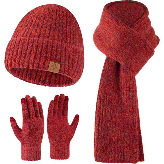 Winter Beanie Hat Gloves Scarf Set for Women Men 3 IN 1 Warm Set | Warm Lined Hat, Long Soft Scarf, Touchscreen Gloves, Stretch, Stitching, Versatile, for Cold Indoor/Outdoor