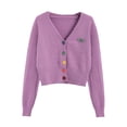 thumbnail image 1 of Camisa de punto para mujer, suelta, retro, de manga larga, con botones, suéter, abrigo de otoño, morado Inevent AP001150-03B, 1 of 7