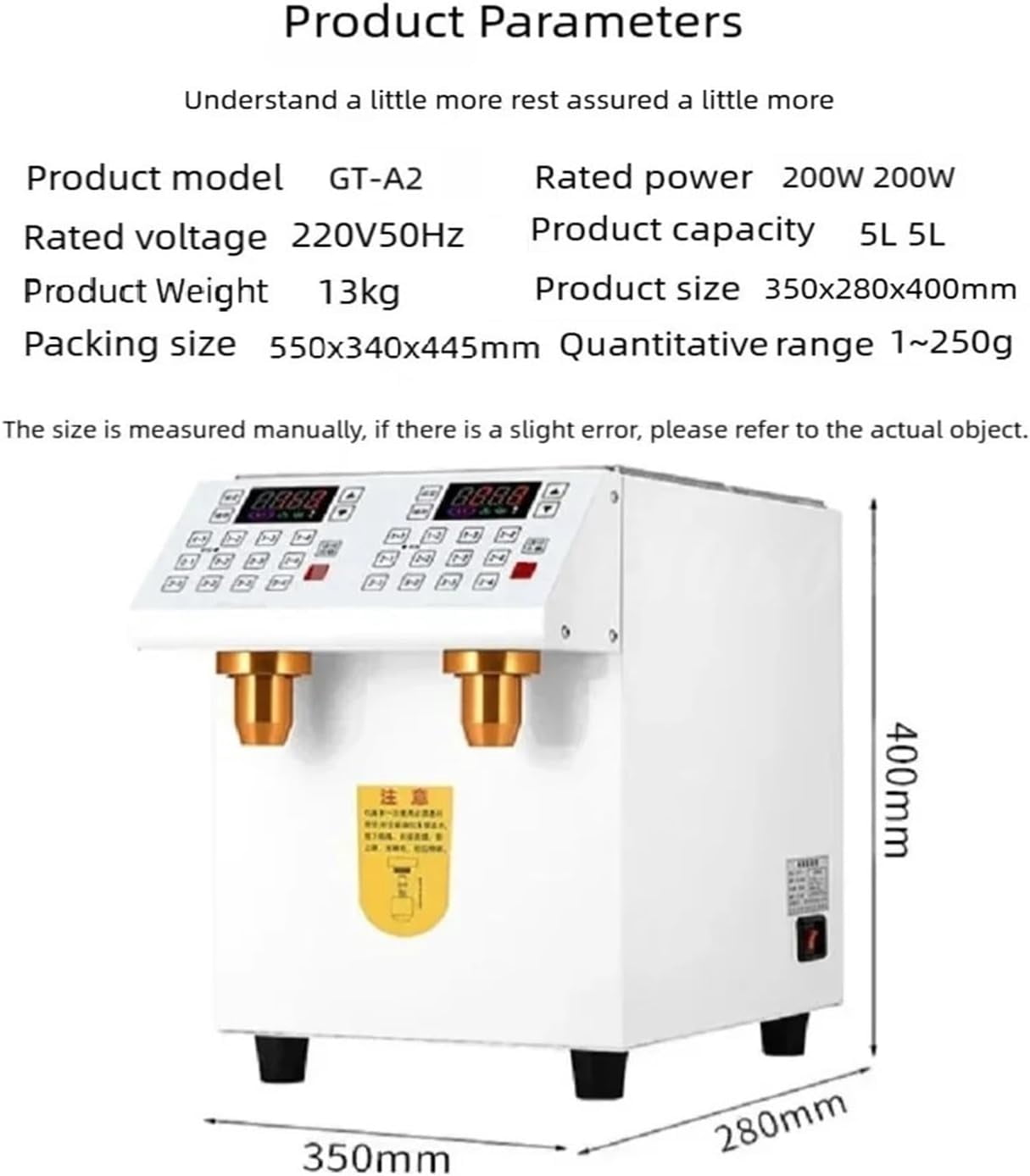 Gamvdout Soda Dispenser Machine, Fructose Dosing Machine Double Cylinder Fructose Machine Small Automatic Syrup Dosing Machine Milk Tea Shop Special Equipment