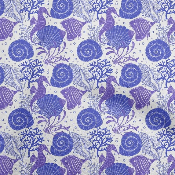 oneOone Georgette Viscose Purplish Blue Fabric Ocean Underwater Life Craft Projects Decor Fabric Printed By The Yard 42 Inch Wide