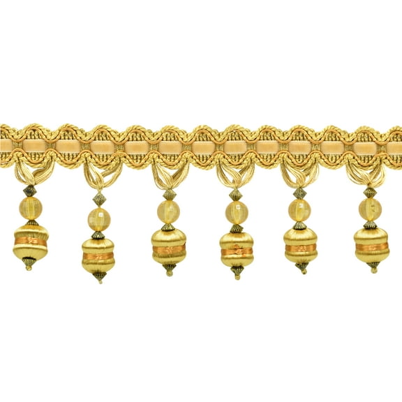 3" (7.5cm) Noblesse Collection Beaded Tassel Fringe Trim # BFH3,, Canary Gold #4875 (Dark Gold, Yellow Gold) Sold By The Yard (36"/3 ft/0.9m)