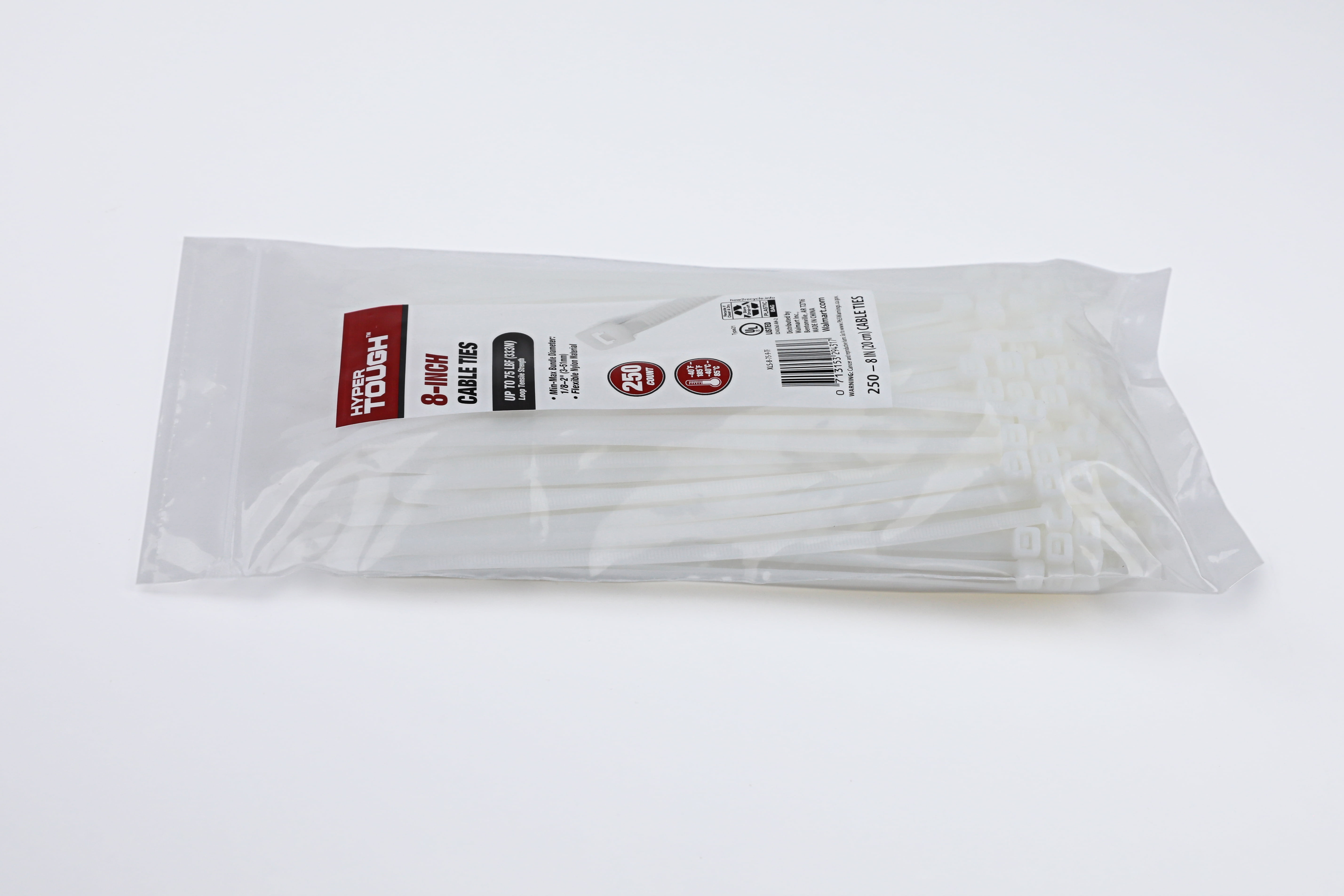 Hyper Tough 8inch Cable Tie Natural 250Pcs