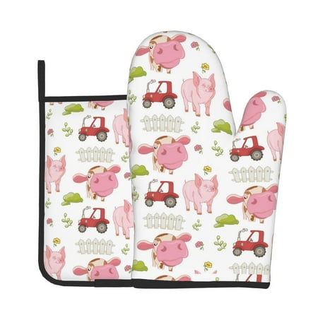 

Lukts Cow And Pig Print Kitchen Heat-Resistant Gloves and Spacers 2pcs Set Suitable for Baking and Cooking