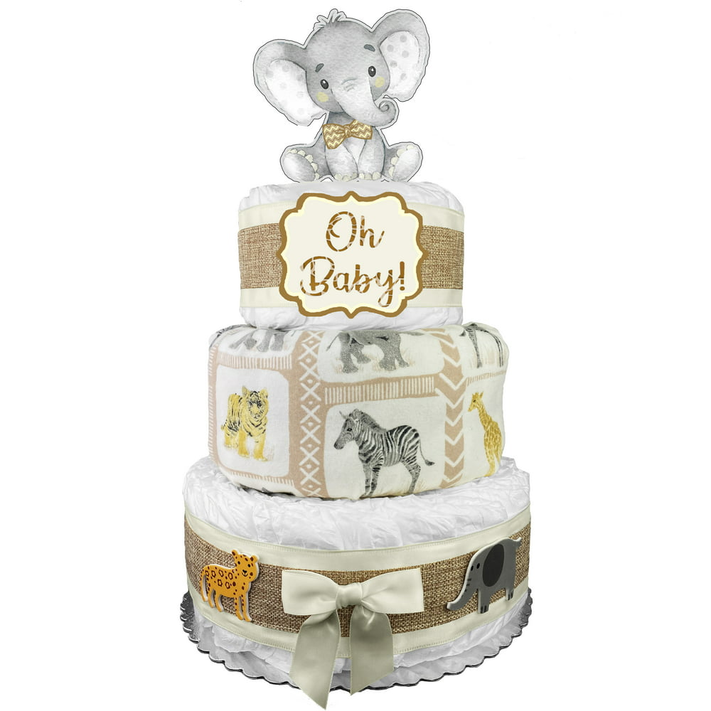 Elephant Safari Diaper Cake quot Oh Baby quot Gender Neutral Baby Shower 
