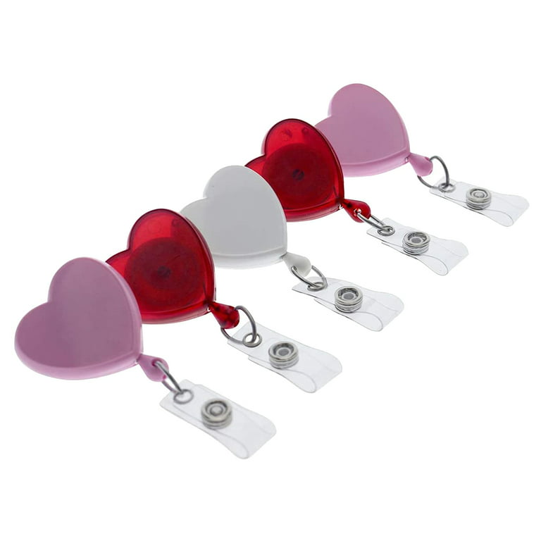 5 Pack - Cute Heart Shaped Retractable Badge Reels with 360° Swivel  Alligator Pinch Clip - Great Name Badge Holder for Nurses, Teachers, DIY  Bling 