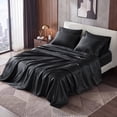 thumbnail image 3 of Regency Heights Black Satin Sheet Set Queen Size, 6-Piece Silky Bed Sheets with 16" Deep Pocket Fitted Sheet, 3 of 10