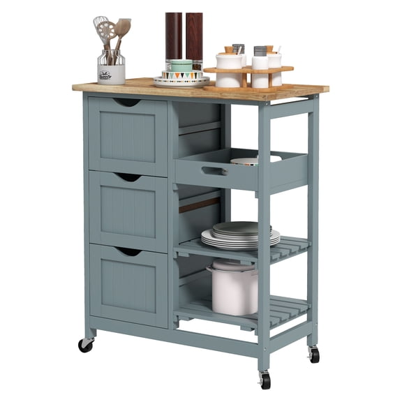 Rolling Kitchen Cart with Wood Top, Kitchen Island Storage - Gray