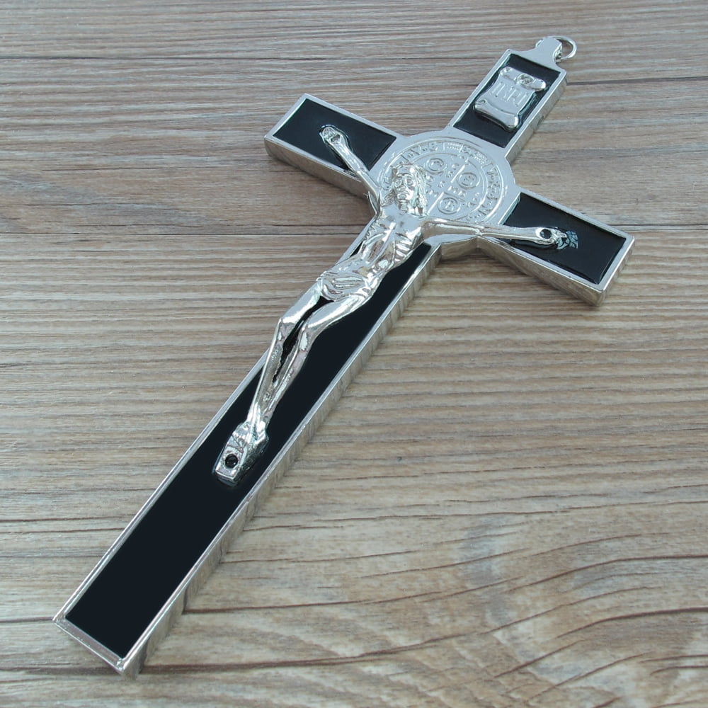 Saint Benedict Wall Crucifix with Black Colored Enamel 7.5"